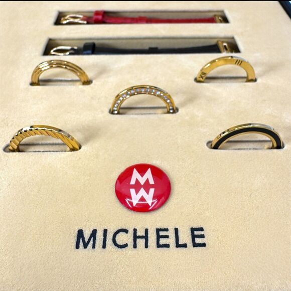 Michele 72-202-G Interchangeable 5-Bezel Watch Set Gold Bracelet and Straps - Picture 7 of 16